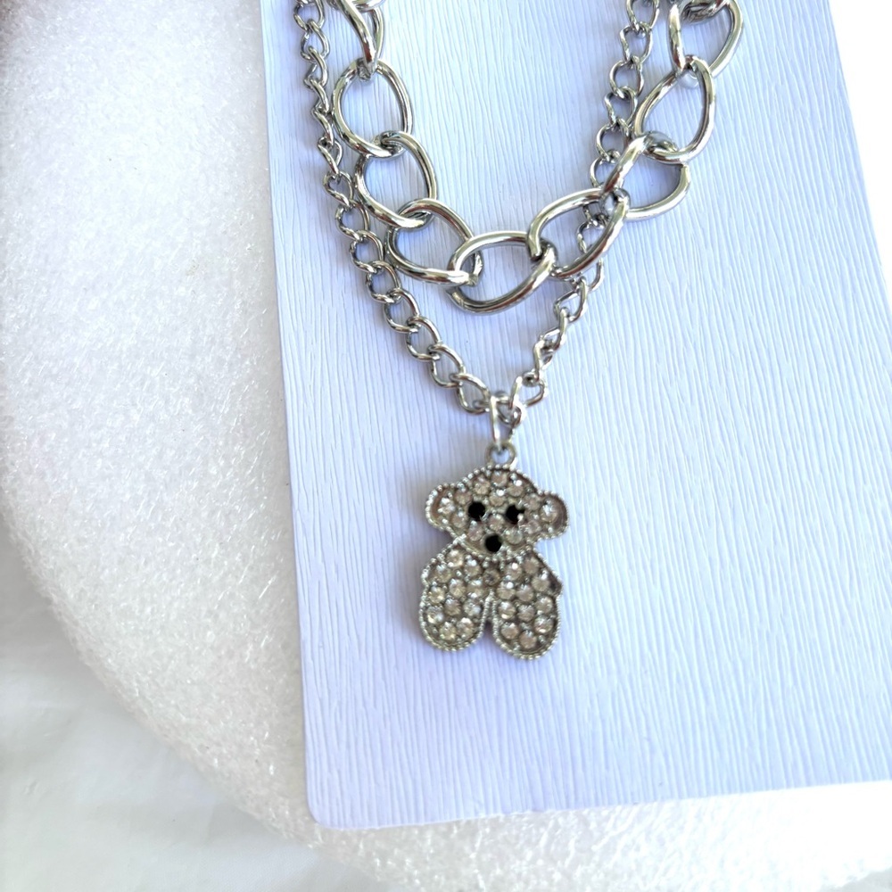 Necklace Silver tone Crystal Bear Pendant NWT - Picture 5 of 9